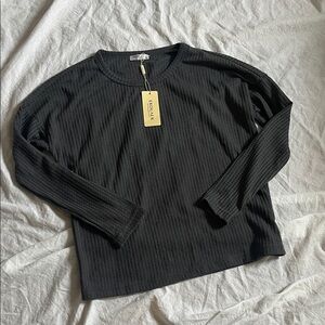 Monki Charcoal Ribbed Long Sleeve Top